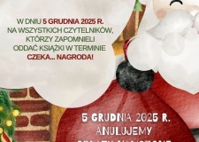 Powiększ zdjęcie Plakat — Święty Mikołaj anuluje opłaty za przetrzymane książki!