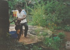 Powiększ zdjęcie Pompowanie wody do domu ze zbiornika gromadzącego deszczówkę (woda tylko do mycia, po uprzednim odkażaniu), Ndaugola z synem